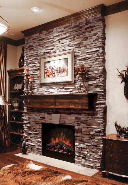 ledger stone fireplace