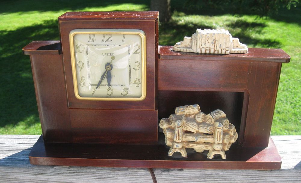 Fireplace Mantel Clocks Beautiful Vintage United 420 Lighted Fireplace Wood Mantle Self