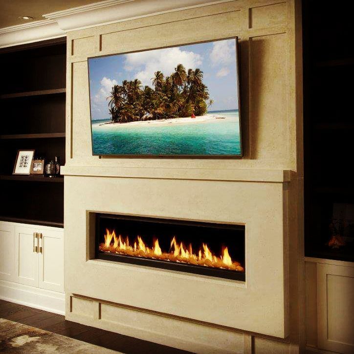 Fireplace Mantel Tv Mount Awesome Omega Cast Stone Linear Mantel with Mounted Tv