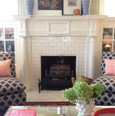 Fireplace Mantels and Surrounds Lovely Like the Subway Tile and White Woodwork Decor