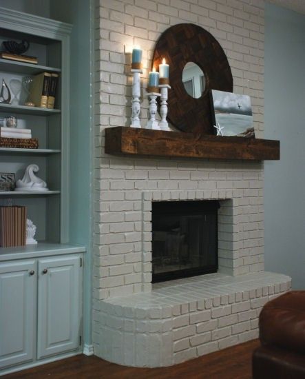 Paint the brick fireplace white and the mantel a dark color 420dff3454dd98d4d8c ba3e