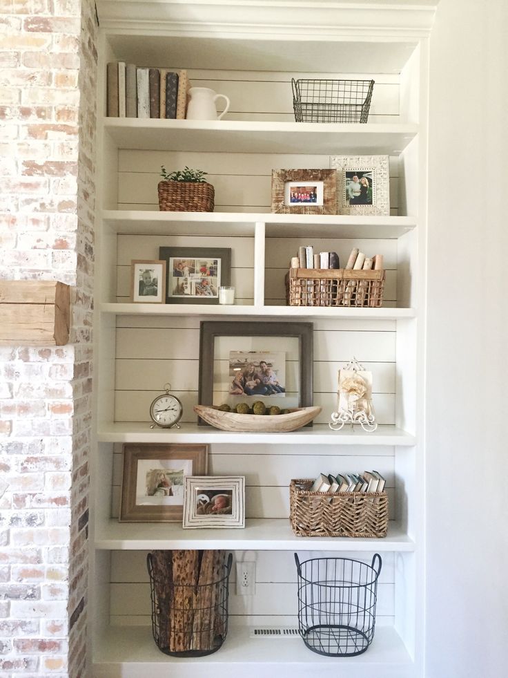 Fireplace Shelving Elegant Built In Bookshelves Styling and Decor Shiplap Whitewash