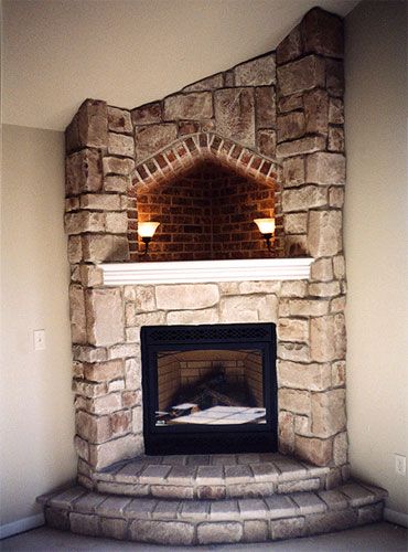 Fireplace Stones Elegant Corner Fireplace with Hearth Cove Lighting Corner Wood