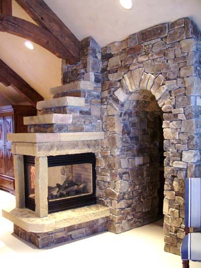 Fireplace Stones Rocks New Rustic Montana Cedar Glen Three Sided Fireplace and Rock