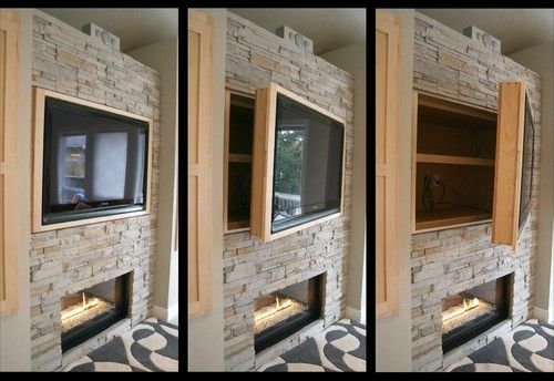 Fireplace Store Portland Awesome Hidden Storage Swinging Tv Cabinet Modern Living Room