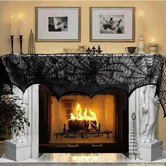 Fireplace Supplies Near Me Lovely Aerwo Halloween Decoration Black Lace Spiderweb Fireplace