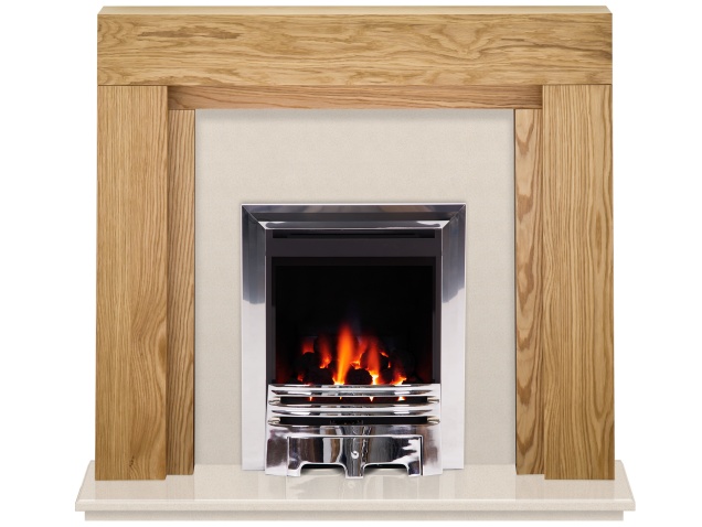 Fireplace Surround Wood Elegant the Beaumont Fireplace In Oak & Beige Stone with Crystal Gem Gas Fire In Chrome 54 Inch