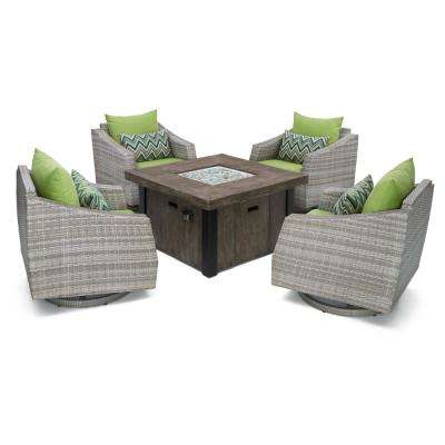 Fireplace Table Outdoor Luxury Cannes 5 Piece Motion Wicker Patio Fire Pit Conversation Set with Ginkgo Green Sunbrella Cushions