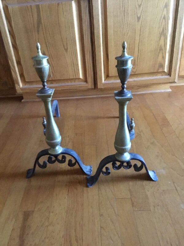 Fireplace tool Lovely Two solid Brass Fireplace andirons they are solid Brass the Light Distorted the Color