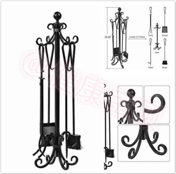 Fireplace tools Set Elegant 5 Pieces Scroll Fireplace tools Set Black Cast Iron Fire Place toolset