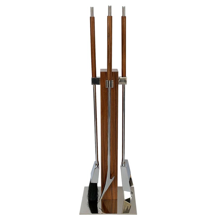 1970s Rosewood And Chrome Fireplace Tool Set e40d1bd cad872a6b6917e625