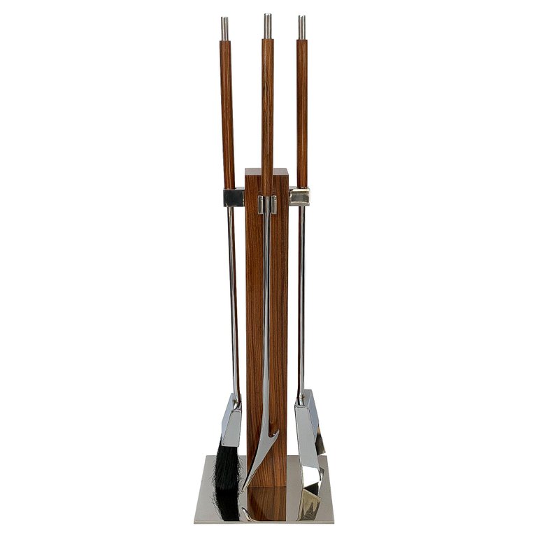 Fireplace Utensil Set Elegant 1970s Rosewood and Chrome Fireplace tool Set