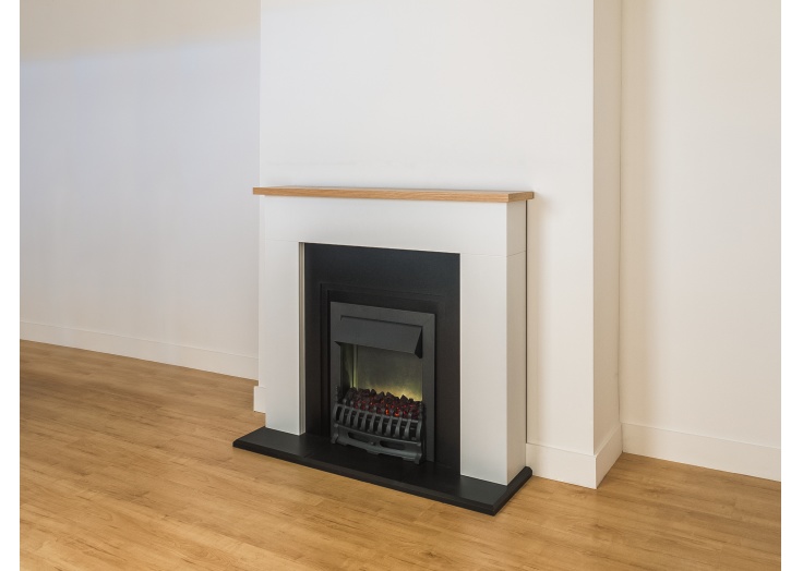 adam innsbruck fireplace suite in pure white with blenheim electric fire in black 48 inch