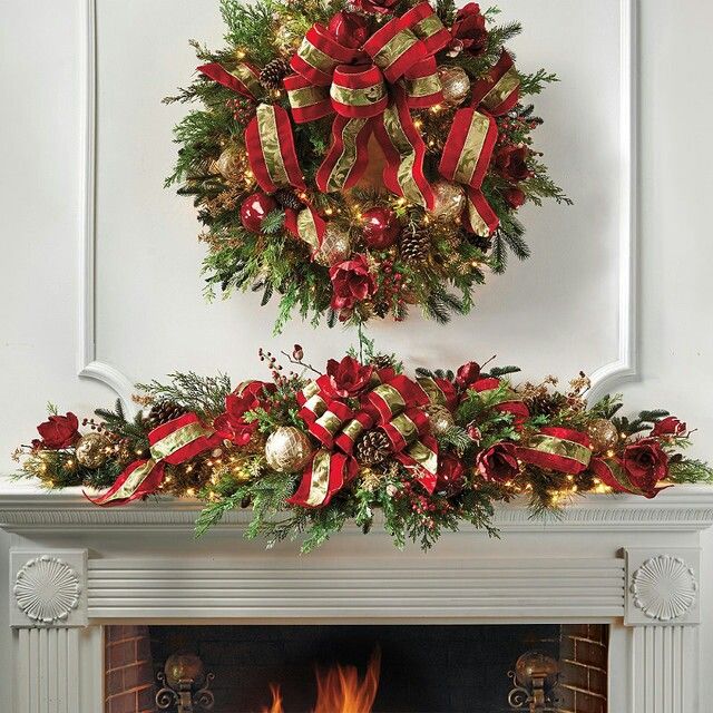 Fireplace Wreath Beautiful Wreath and Mantle Decorations Decorated