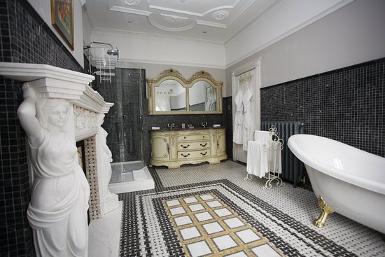 Walk in shower free standing bath and fireplace in walk in shower free standing