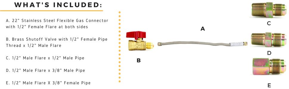 Universal Gas Appliance Installation Kit 22” e Stop Range Hook Up Stainless Steel Flexible Connector Line ½” Brass Flare Shut f Valve & 3b19c192 0c9c 461b 9235 29edb SR970 300