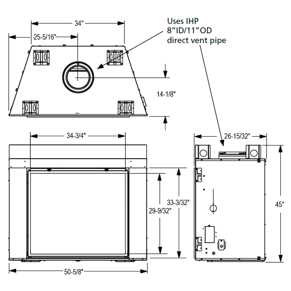 Superior 40 Inch Direct Vent Traditional Gas Fireplace DRT6340 6340 dim