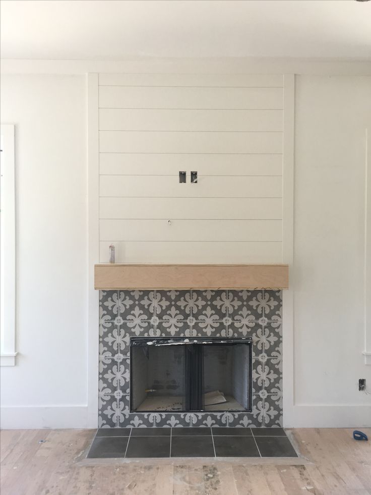 Horizontal Fireplace Elegant Cement Tile Fireplace Surround with Shiplap Fireplace