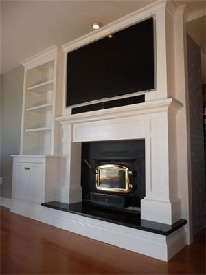 How to Mount Tv On Fireplace Awesome Custom Mantle Tv Cab W Built In Cabinetry Tv is On Fully