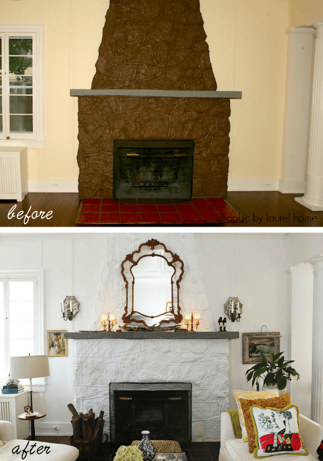 paint stone fireplace Charming Fireplace gorilla dung ugly stone fireplace before and after