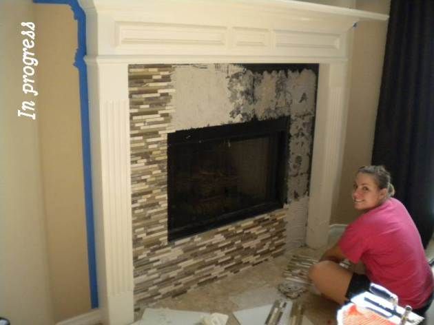 How to Tile Over Brick Fireplace Lovely Glass Tile Fireplace Hing to Cover Our Ugly White