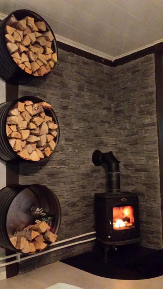 Indoor Outdoor Wood Burning Fireplace Inspirational Olievat Als Haardhout Opslag Rincones In 2019