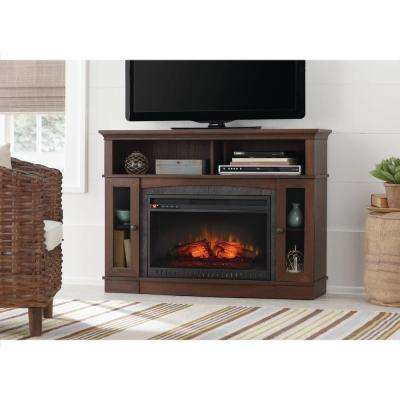 Grafton 46 in TV Stand Infrared Electric Fireplace in Medium Brown Walnut brown walnut home decorators collection fireplace tv stands wsfp46echd 8 64 400 pressed
