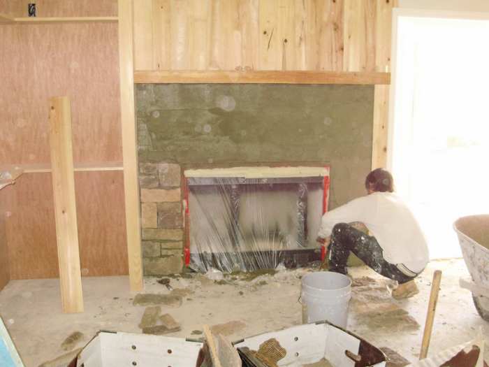 how to install stacked stone fireplace