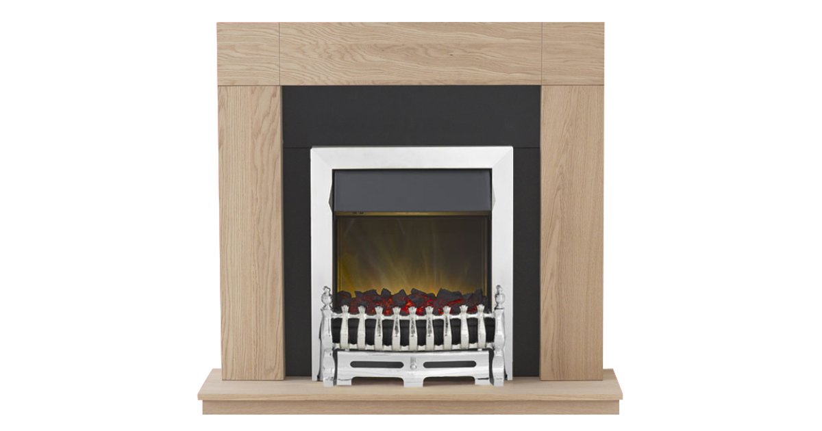 adam malmo fireplace suite in oak with blenheim electric fire in chrome 39 inch