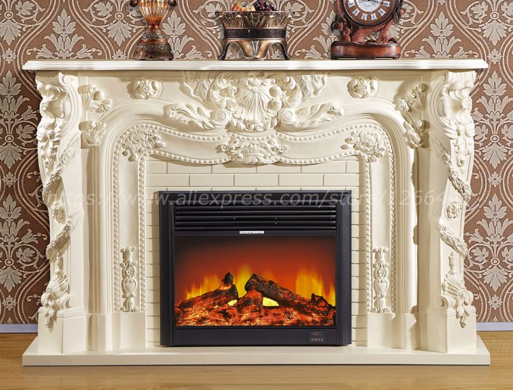 Large Electric Fireplace with Mantel Luxury Deluxe Fireplace W186cm European Style Wooden Mantel Plus