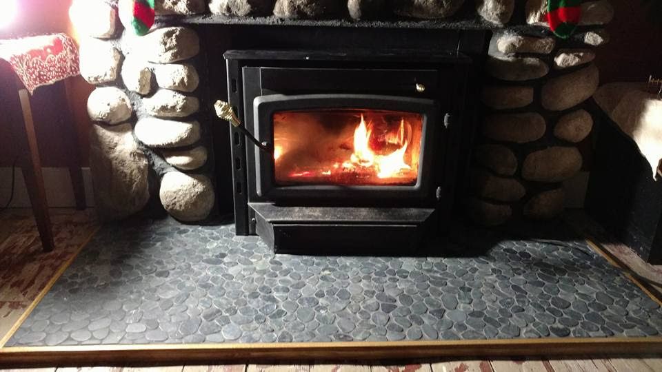 Large Fireplace Inserts Unique Sliced Charcoal Black Pebble Tile Cottage Fireplace