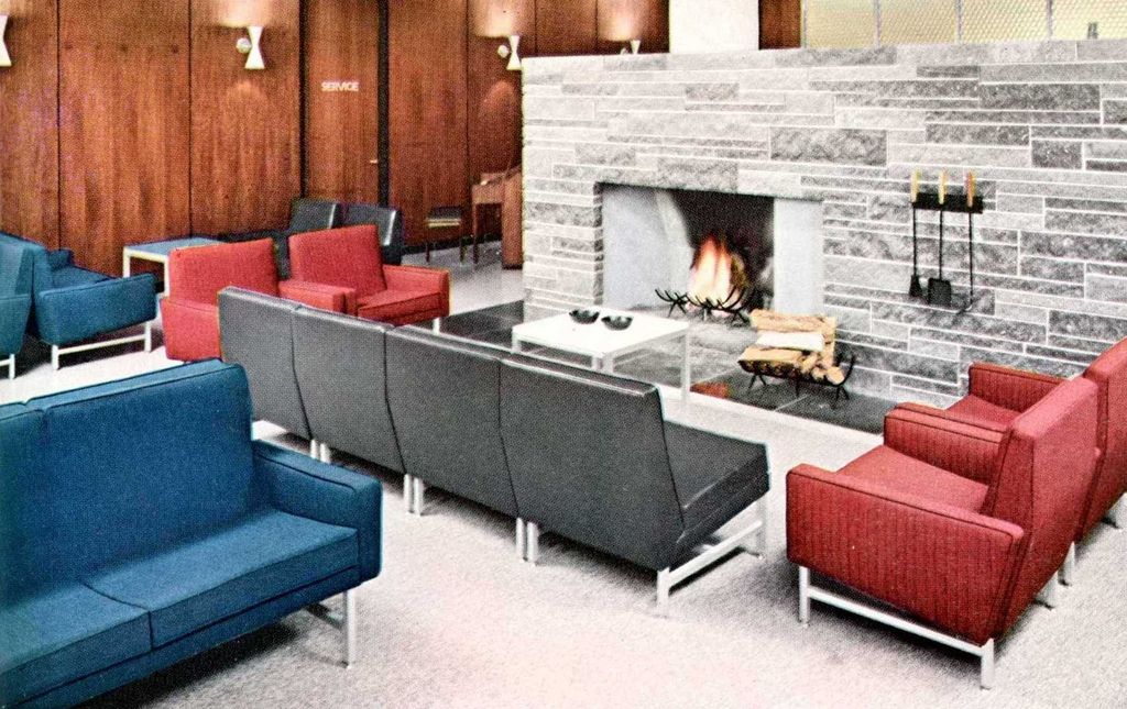 Large Stone Fireplace Beautiful Mid Century Modern Seating Arrangement Around A Large Stone