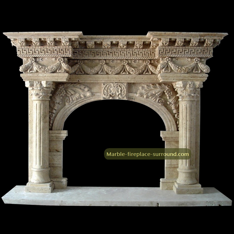 Travertine fireplace mantel with lion statues French style french fireplace mantel