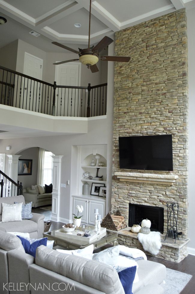 Living Room with Stone Fireplace Lovely Two Story Great Room Stacked Stone Fireplace