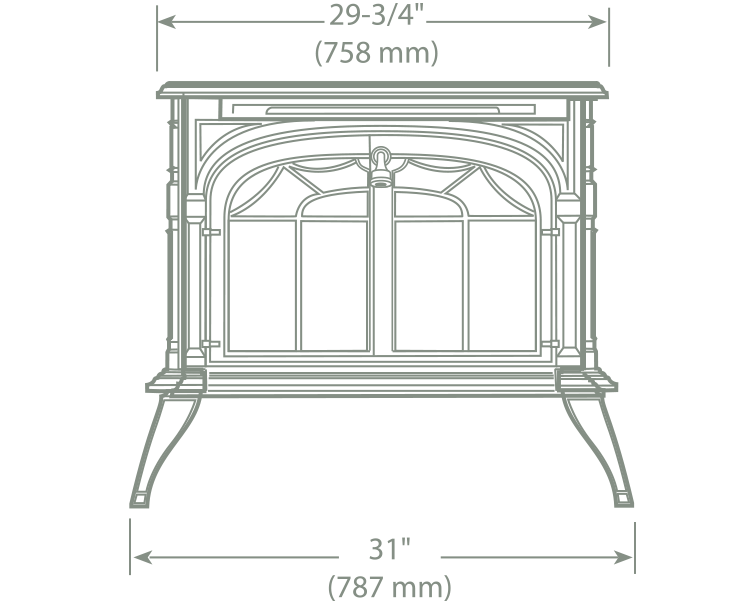 Radiance Direct Vent Gas Stoves by Vermont Castings spec radiance dv dimension frontview