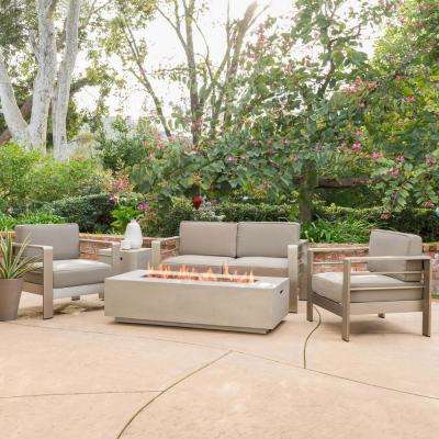 Modern Outdoor Fireplace Luxury Cape Coral Silver 5 Piece Aluminum Patio Fire Pit Conversation Set with Khaki Cushions