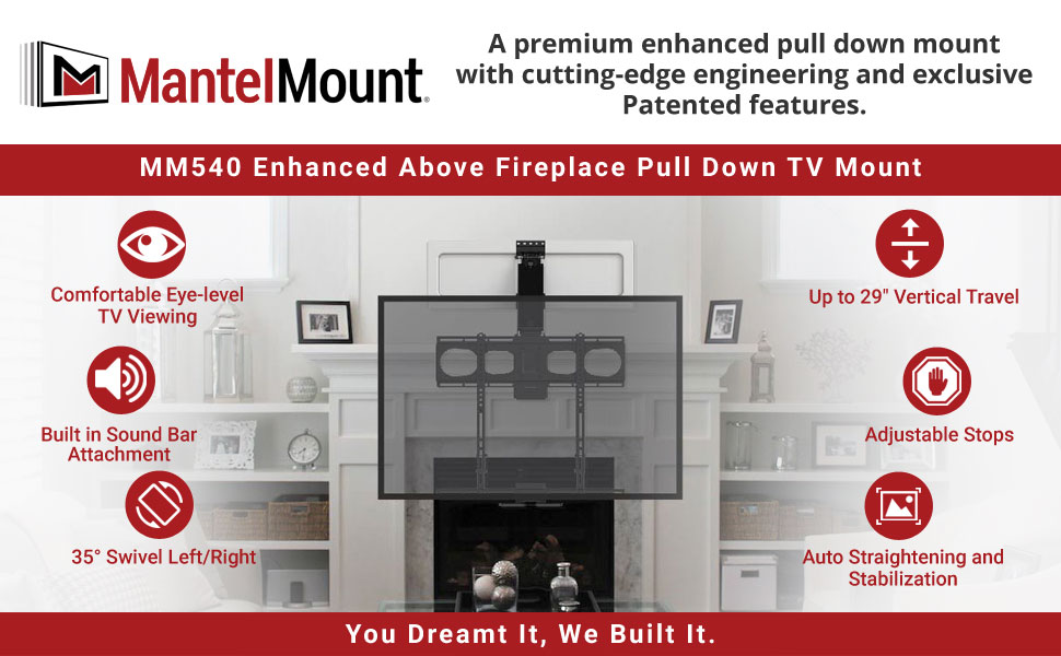 Mounting A Tv Above A Fireplace Beautiful Mantelmount Mm540 Fireplace Pull Down Tv Mount
