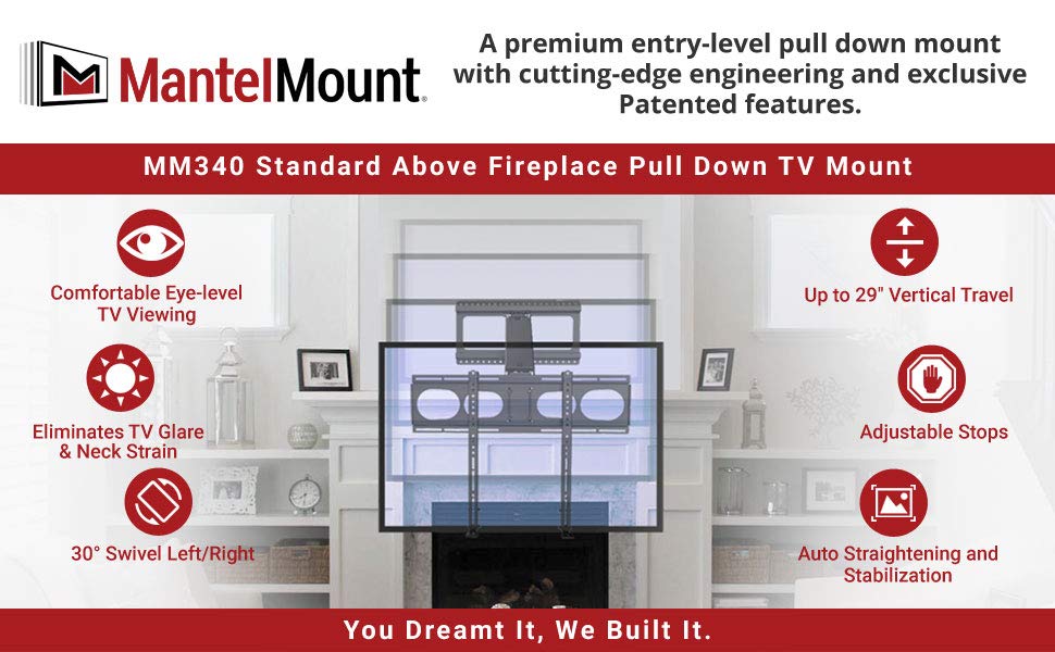 Mounting Tv Over Brick Fireplace Unique Mantelmount Mm340 Fireplace Pull Down Tv Mount