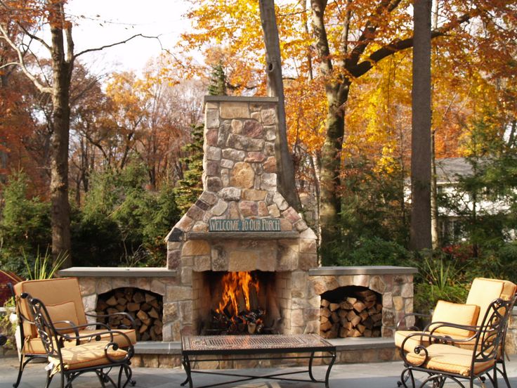 outdoor fireplace design idea from stone