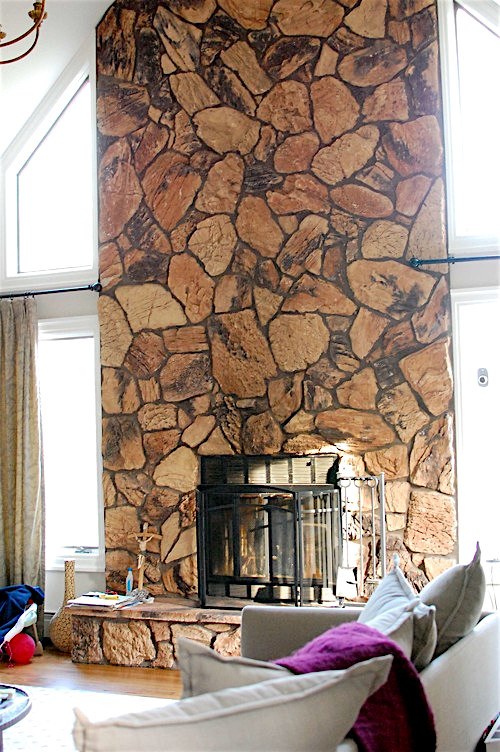 How To Paint Rock Walls double story ugly stone fireplace
