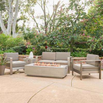 Patio Fireplace Table Awesome Cape Coral Silver 5 Piece Aluminum Patio Fire Pit Conversation Set with Khaki Cushions