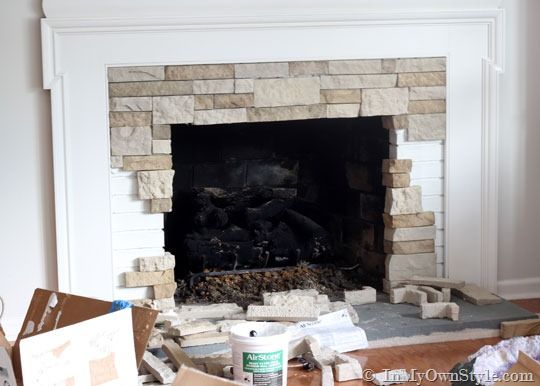 Refinish Brick Fireplace Lovely Redo A Boring Brick Fireplace with Airstones Adhesive