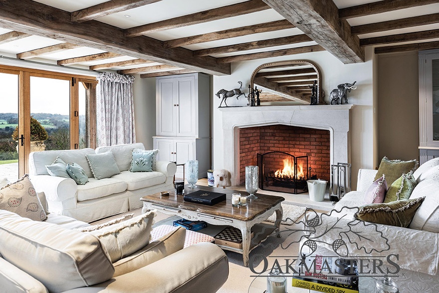 Ceiling beams and beam layouts Oakmasters oak beams drawing room 02