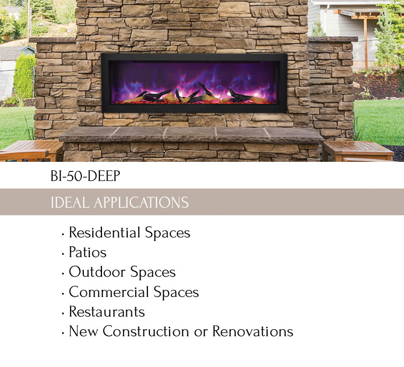 BI 50 DEEP Electric Fireplace Indoor Outdoor Amantii mobile slide BI 50 DEEP