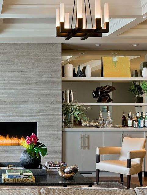 Shelves Over Fireplace Elegant Black White and Gray Neutral sophistication
