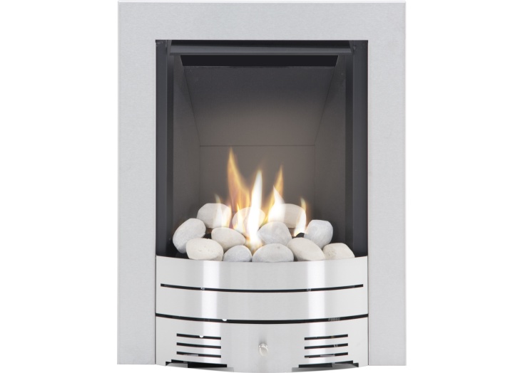 the diamond contemporary gas fire in brushed steel pebble bed by crystal