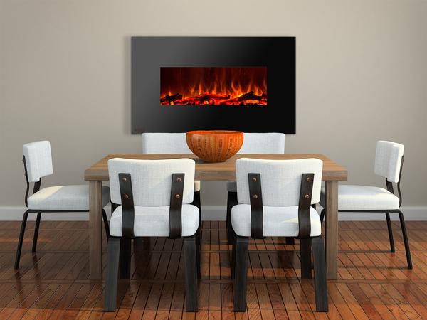 50 inch Wall Mounted Electric Fireplace with Logs Staged grande