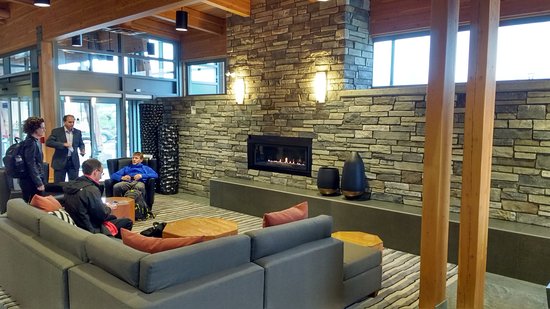 foyer with wood beams