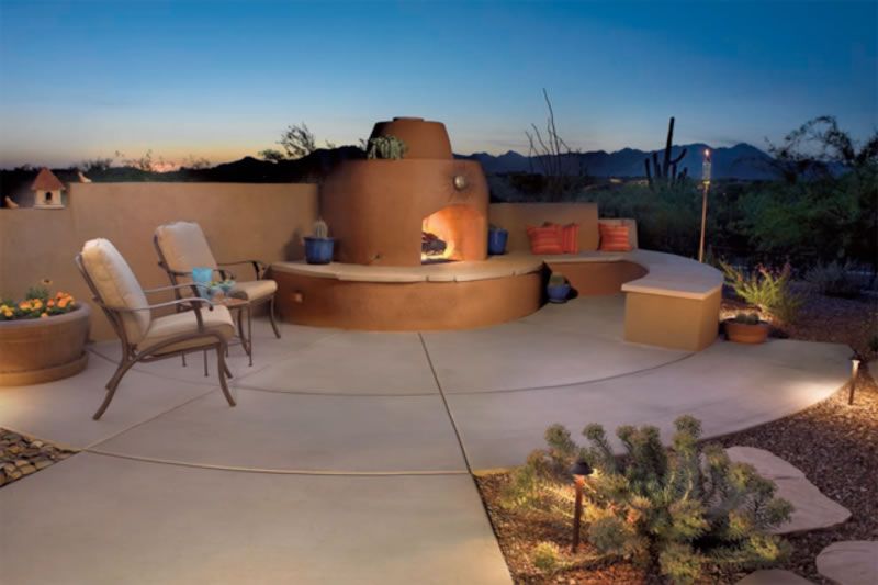 Stucco Outdoor Fireplace Beautiful Colored Concrete Patio with Beehive Fireplace