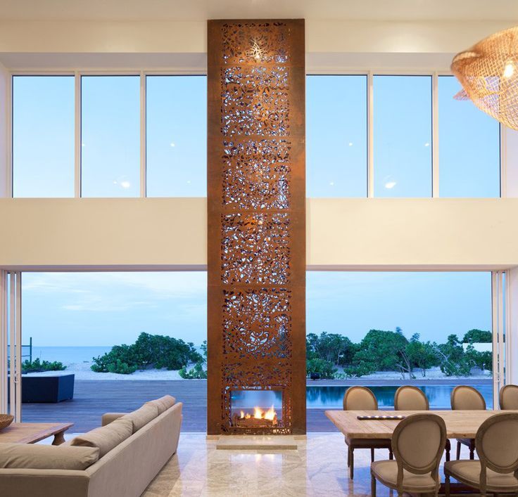 Tall Fireplace Screen Awesome Feature Wall Void Double Height Space Cathedral Ceiling